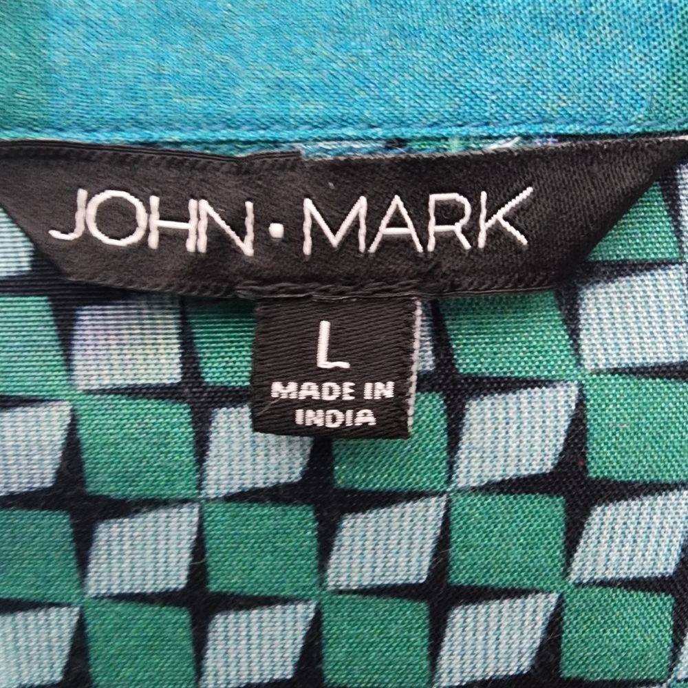 John Mark Abstract Patchwork Viscose Button Front… - image 8